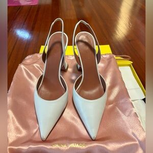 Amina Muaddi White Slingback Heels